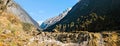 The Himalayan mountain landscape on the trekking route from Khotey to Thuli Kharka on Mera Peak trek in Nepal