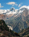 The Himalayan mountain landscape on the trekking route from Khotey to Thuli Kharka on Mera Peak trek in Nepal