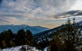Himalayan mountain range covered with the snow at patnitop a city of Jammu, Winter landscape Royalty Free Stock Photo