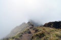 Himalayan mountain road in fog. Foggy himalayan way. Nepal, Annapurna region Royalty Free Stock Photo