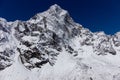 Himalayan mountains in Nepal. Snow summit himalaya peaks in Solo Khumbu region, Everest Base Camp Trek Royalty Free Stock Photo