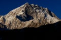 Himalayan mountains in Nepal. Snow summit himalaya peaks in Solo Khumbu region, Everest Base Camp Trek Royalty Free Stock Photo