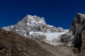 Himalayan mountains in Nepal. Snow summit himalaya peaks in Solo Khumbu region, Everest Base Camp Trek Royalty Free Stock Photo