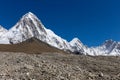 Himalayan mountains in Nepal. Snow summit himalaya peaks in Solo Khumbu region, Everest Base Camp Trek Royalty Free Stock Photo