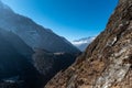 Himalayan mountains with a Buddhist monastery in the far distance