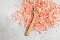 Himalayan pink salt in wooden spoon Royalty Free Stock Photo
