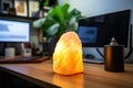 himalayan salt lamp glowing on a counselors desk