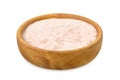 Himalayan salt in wooden bowl isolated on white Royalty Free Stock Photo