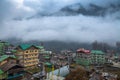 Himalayan town Lachen on a foggy winter morning.