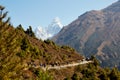 Himalayan trail towards Everest base camp overlooking Ama Dablam mountain. Royalty Free Stock Photo