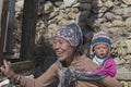 Portrait nepalese mother and child in a mountain village, Nepal, close up