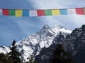 Himalayans prayer flags close to the mountains