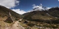 Himalayas. The prayer stupa and the beautiful mountain of Ama Dablam Royalty Free Stock Photo