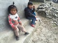 Portrait nepalese children near their house, on the street in Himalayan village, Nepal
