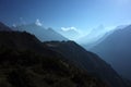 Himalayas landscape, Layers of mountains in morning mist with Ama Dablam, Everest, Lhotse silhouette