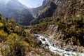 Himalayas, Marsyangdi mountain river valley, Nepal, Annapurna conservation area Royalty Free Stock Photo