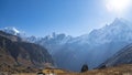 Himalayas mountain landscape in the Annapurna region. Annapurna peak in the Himalaya range, Nepal. Annapurna base camp trek. Snowy Royalty Free Stock Photo