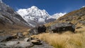 Himalayas mountain landscape in the Annapurna region. Annapurna peak in the Himalaya range, Nepal. Annapurna base camp trek. Snowy Royalty Free Stock Photo