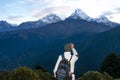 Himalayas mountain and sunrise Nepal tourists and photography Royalty Free Stock Photo