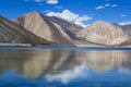 Himalayas Mountains with Pangong tso lake and blue sky with white clouds, Ladakh, Jammu and Kashmir, India Royalty Free Stock Photo