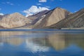 Himalayas Mountains with Pangong tso water lake and blue sky with white clouds, Ladakh, Jammu and Kashmir, India Royalty Free Stock Photo