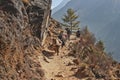 Himalayas,Nepal- cirka March, 2012: sherpa porters and yaks on the way to Everest Base Camp, beautiful sunny weather and