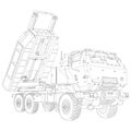 HIMARS coloring page in realistic style. M142 High Mobility Artillery Rocket System. Tactical truck