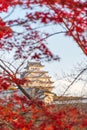 Himeji Castle, also called White Heron Castle, in autumn season, Japan. Royalty Free Stock Photo