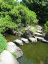Himeji Castle gardens with a stone walk