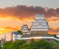 Himeji Castle historic landmark with sunset in himeji city, japan. Royalty Free Stock Photo