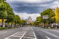 Himeji city in Hyogo Prefecture of Japan with street level view of Himeji castle Royalty Free Stock Photo