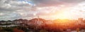 Panorama view Landscape of Himeji city with mountain range on sunset sky background. Royalty Free Stock Photo