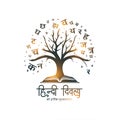 hindi diwas concept tree with open book Royalty Free Stock Photo