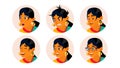 Hindu Business Woman Avatar Vector. Woman Face, Emotions Set. Indian Female Creative Placeholder. Modern Girl. Comic Art