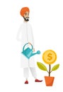 Hindu businessman watering money flower.
