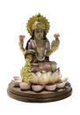 Hindu cosmos Maha laxshmi statue decorated with Flower Garland isolated on white background with clipping path