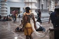 Hindu devotee with ropes hooked on the back at Thaipusam festival in Georgetown, Penang, Malaysia