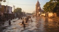 Hindu devotees bathing in the holy Ganga river at sunset Royalty Free Stock Photo