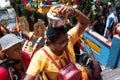 Hindu devotees walking up the staircase at Thaipusam Batu Caves Royalty Free Stock Photo