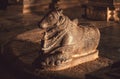 Hindu diety bull Nandi inside old stone temple in India. Royalty Free Stock Photo