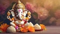 Hindu elephant-headed god Ganesh with offerings