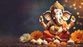 Hindu elephant-headed god Ganesh with offerings