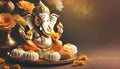 Hindu elephant-headed god Ganesh with offerings