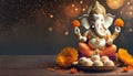 Hindu elephant-headed god Ganesh with offerings