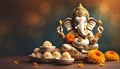 Hindu elephant-headed god Ganesh with offerings