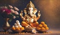 Hindu elephant-headed god Ganesh with offerings