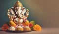 Hindu elephant-headed god Ganesh with offerings