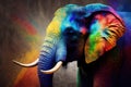 Hindu Elephant in Holi powder dyes, Generative AI