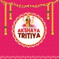 Hindu festival Akshaya Tritiya wishes with illustration of Wealth Goddess Laxmi, golden kalash with full of gold