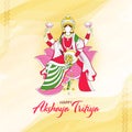 Hindu festival Akshaya Tritiya wishes with illustration of Wealth Goddess Laxmi, kalash with full of gold